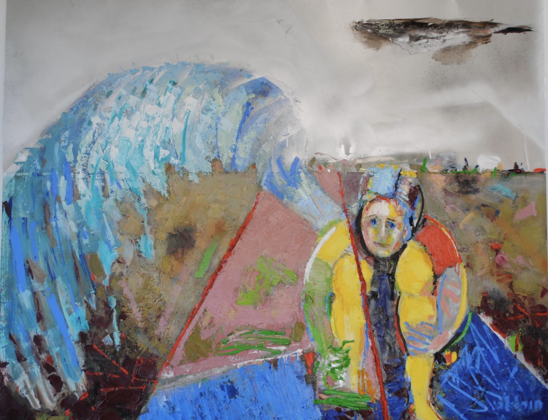 The Angel of History, 2000. Oil, acrylic, charcoal, aluminum on canvas, 48 x 60"